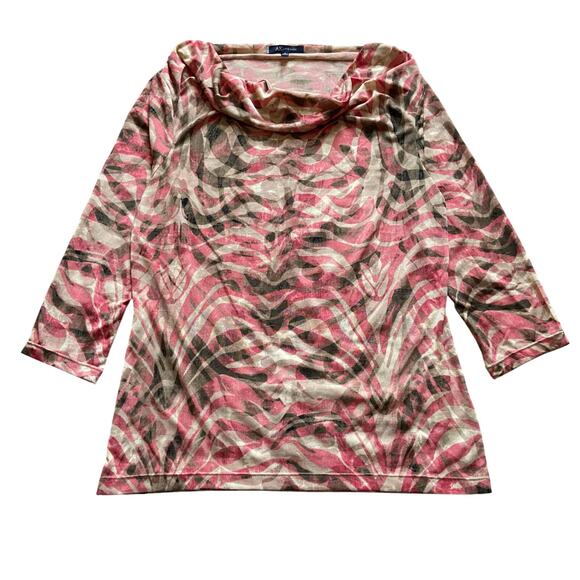 Anne Klein Printed Blouse Women’s Small Multicolor ¾ Sleeve Cowl Neck Geometric - Picture 1 of 7